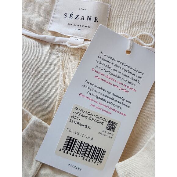 Nwt Sezane Loulou Trousers Ecru Cream High Rise Wide Legs Size 40/Us 8 Read Pls - Picture 5 of 12